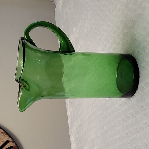 Vintage Blown Glass Pitcher Vase Green - Picture 1 of 5